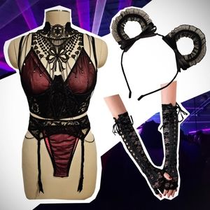 Full Rave Set! DollsKill 2-Piece Lingerie Set, Corset & Accessories - Size M